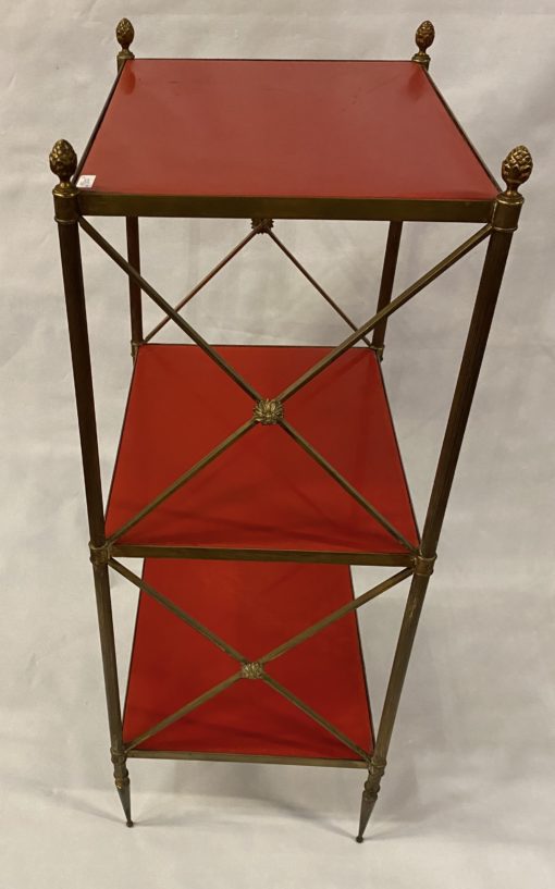 1970 ′ 3 Tier Brass Shelf Maison Baguès Red Lacquered Wood Trays 32 X 40 H 86 cm - Image 3