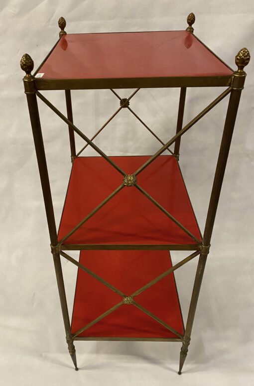 1970 ′ 3 Tier Brass Shelf Maison Baguès Red Lacquered Wood Trays 32 X 40 H 86 cm - Image 2