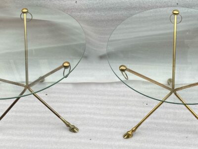 1970′ Paire De Guéridons  Bronze Doré  Plateau Verre Maison Charles Ou Jansen H 43 Diam 60 cm