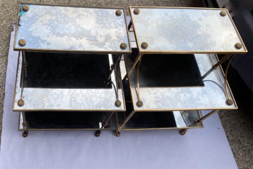 1970 ′ Pair Of Maison Baguès 3 Tier Staircase Shelves In Brass And Aged Oxidized Mirror Trays - Image 13