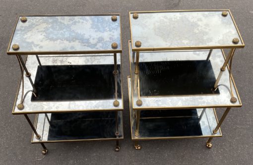 1970 ′ Pair Of Maison Baguès 3 Tier Staircase Shelves In Brass And Aged Oxidized Mirror Trays