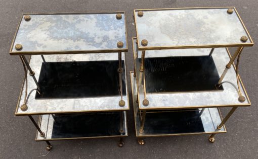 1970 ′ Pair Of Maison Baguès 3 Tier Staircase Shelves In Brass And Aged Oxidized Mirror Trays - Image 11