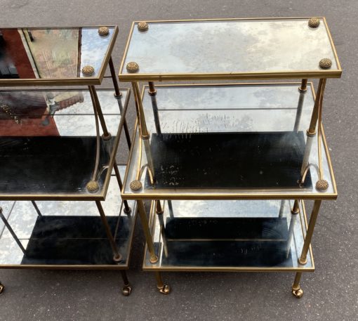 1970 ′ Pair Of Maison Baguès 3 Tier Staircase Shelves In Brass And Aged Oxidized Mirror Trays - Image 10