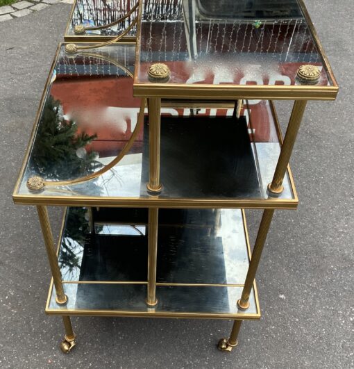 1970 ′ Pair Of Maison Baguès 3 Tier Staircase Shelves In Brass And Aged Oxidized Mirror Trays - Image 6