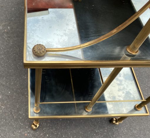 1970 ′ Pair Of Maison Baguès 3 Tier Staircase Shelves In Brass And Aged Oxidized Mirror Trays - Image 5