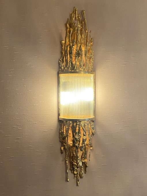 1970 'Pair Of Wall Lights In Gilt Bronze And Glass Tubes By Victor Boeltz Decor Stalagmites And Stalagtites H 103 cm - Image 12