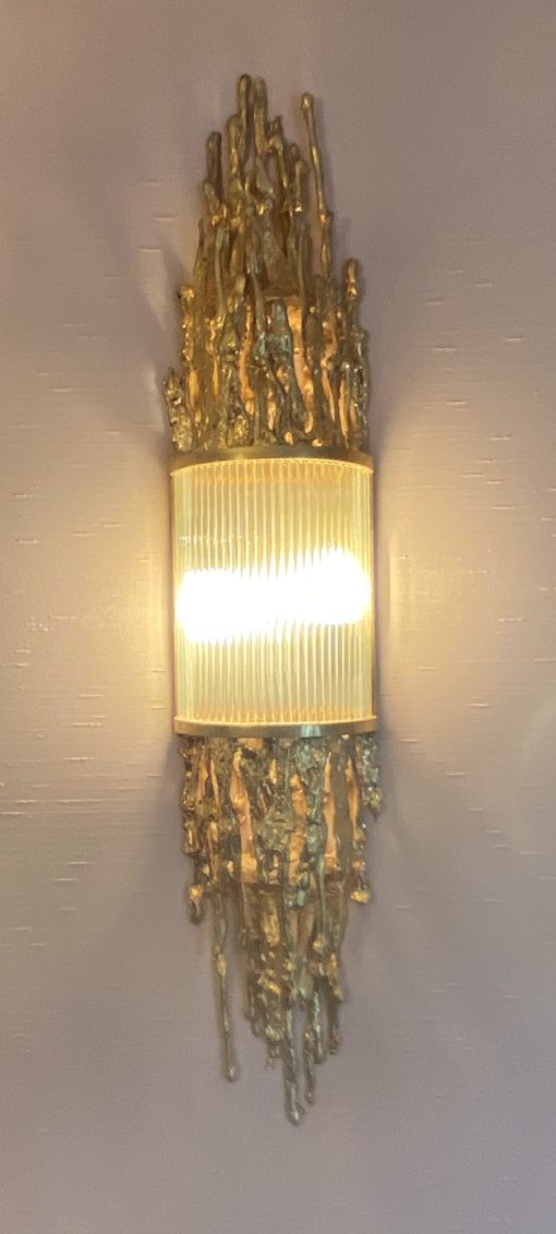 1970 'Pair Of Wall Lights In Gilt Bronze And Glass Tubes By Victor Boeltz Decor Stalagmites And Stalagtites H 103 cm - Image 11
