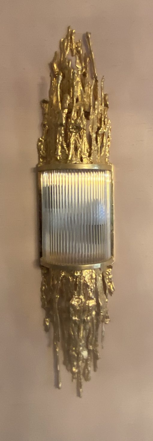 1970 'Pair Of Wall Lights In Gilt Bronze And Glass Tubes By Victor Boeltz Decor Stalagmites And Stalagtites H 103 cm - Image 10