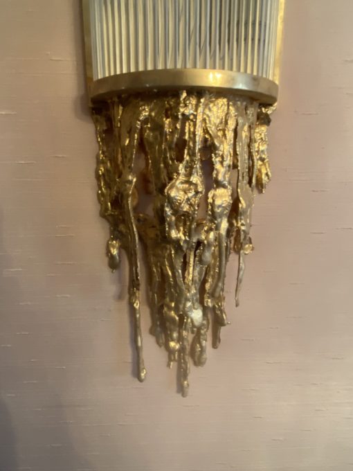 1970 'Pair Of Wall Lights In Gilt Bronze And Glass Tubes By Victor Boeltz Decor Stalagmites And Stalagtites H 103 cm - Image 9