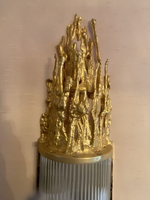 1970 'Pair Of Wall Lights In Gilt Bronze And Glass Tubes By Victor Boeltz Decor Stalagmites And Stalagtites H 103 cm - Image 8