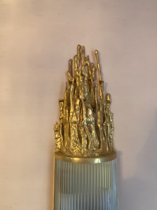 1970 'Pair Of Wall Lights In Gilt Bronze And Glass Tubes By Victor Boeltz Decor Stalagmites And Stalagtites H 103 cm - Image 7