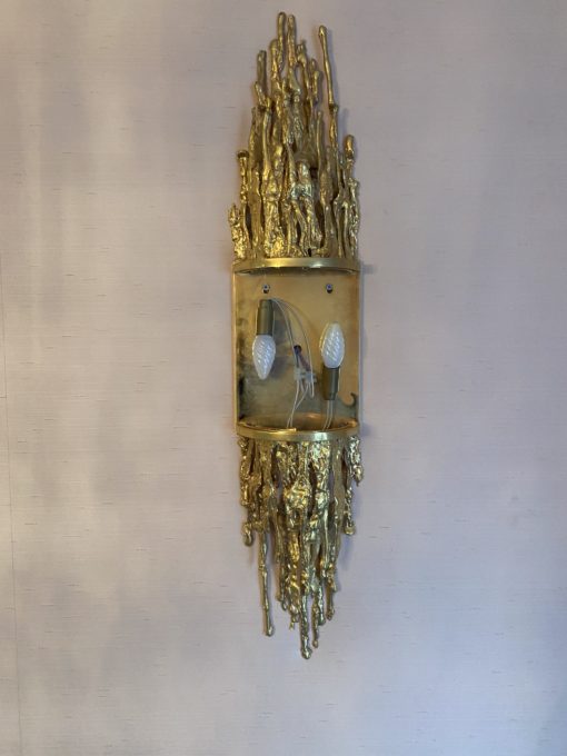 1970 'Pair Of Wall Lights In Gilt Bronze And Glass Tubes By Victor Boeltz Decor Stalagmites And Stalagtites H 103 cm - Image 5