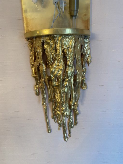 1970 'Pair Of Wall Lights In Gilt Bronze And Glass Tubes By Victor Boeltz Decor Stalagmites And Stalagtites H 103 cm - Image 4