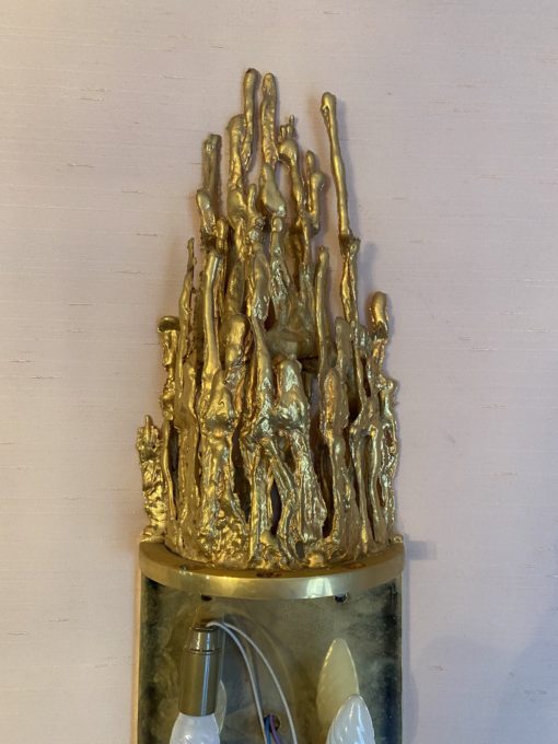 1970 'Pair Of Wall Lights In Gilt Bronze And Glass Tubes By Victor Boeltz Decor Stalagmites And Stalagtites H 103 cm - Image 3