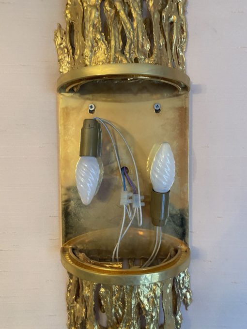 1970 'Pair Of Wall Lights In Gilt Bronze And Glass Tubes By Victor Boeltz Decor Stalagmites And Stalagtites H 103 cm - Image 2