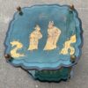 1950/70′ Guéridon Maison Baguès Décor Bambou en Bronze Doré Avec Plateaux Laque de Chine Vert/Bleu Et Or 40X40 H59Cm