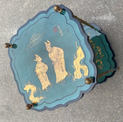 1950/70 ′ Maison Baguès Pedestal Table Bamboo Decor in Gilt Bronze With Green / Blue And Gold Chinese Lacquer Trays 40 X 40 Cm H 59 Cm - Image 19