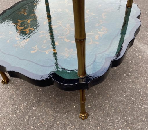 1950/70 ′ Maison Baguès Pedestal Table Bamboo Decor in Gilt Bronze With Green / Blue And Gold Chinese Lacquer Trays 40 X 40 Cm H 59 Cm - Image 17