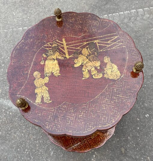 1950/70′ Maison Baguès Pedestal Table Bamboo Decor in Gilt Bronze With Chinese Red And Gold Lacquer Trays Diameter 36 Cm H 59 Cm - Image 7
