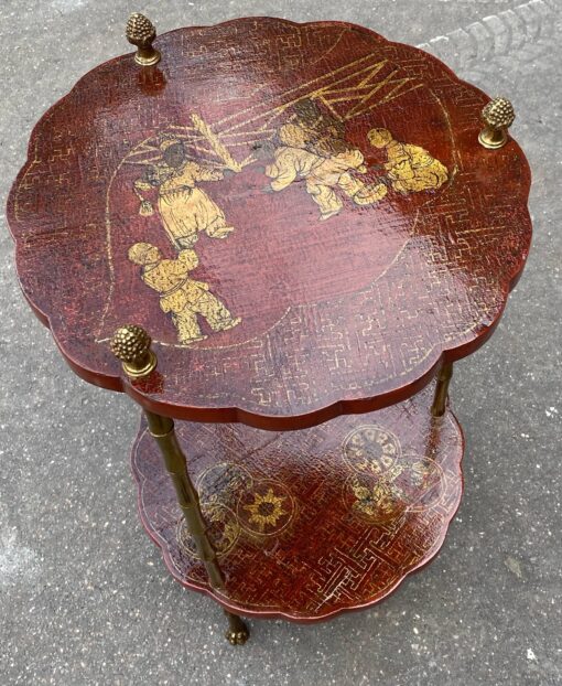 1950/70′ Maison Baguès Pedestal Table Bamboo Decor in Gilt Bronze With Chinese Red And Gold Lacquer Trays Diameter 36 Cm H 59 Cm - Image 6