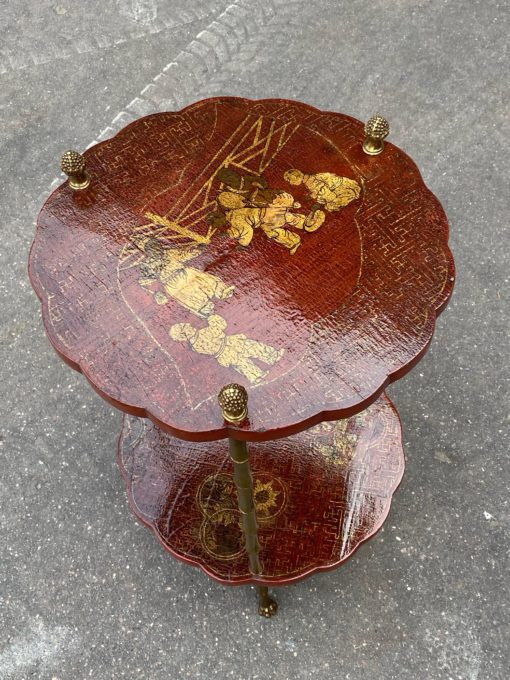 1950/70′ Maison Baguès Pedestal Table Bamboo Decor in Gilt Bronze With Chinese Red And Gold Lacquer Trays Diameter 36 Cm H 59 Cm - Image 4