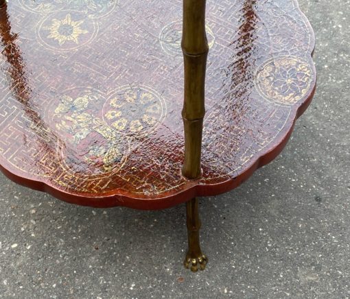 1950/70′ Maison Baguès Pedestal Table Bamboo Decor in Gilt Bronze With Chinese Red And Gold Lacquer Trays Diameter 36 Cm H 59 Cm - Image 2