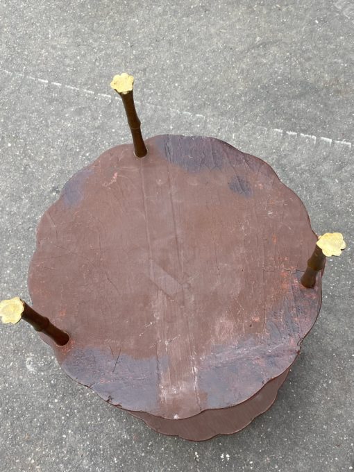 1950/70′ Maison Baguès Pedestal Table Bamboo Decor in Gilt Bronze With Chinese Red And Gold Lacquer Trays Diameter 36 Cm H 59 Cm - Image 8