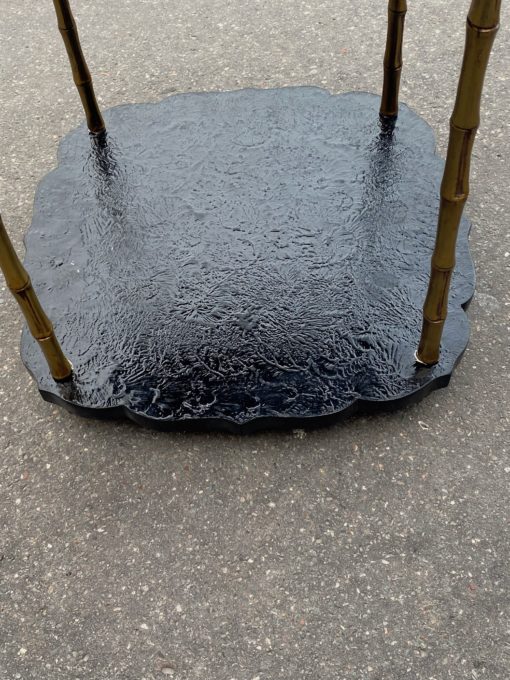 1950/70 ′ Maison Baguès Pedestal Table Bamboo Decor in Gilt Bronze With Green / Blue And Gold Chinese Lacquer Trays 40 X 40 Cm H 59 Cm - Image 12