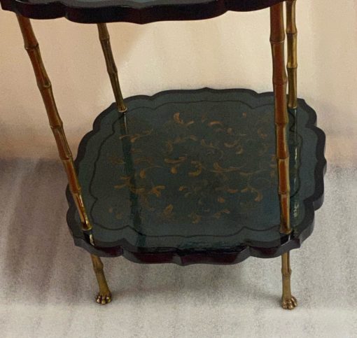 1950/70 ′ Maison Baguès Pedestal Table Bamboo Decor in Gilt Bronze With Green / Blue And Gold Chinese Lacquer Trays 40 X 40 Cm H 59 Cm - Image 10