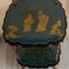 1950/70′ Guéridon Maison Baguès Décor Bambou en Bronze Doré Avec Plateaux Laque de Chine Vert/Bleu Et Or 40X40 H59Cm – Image 7