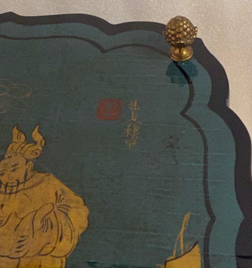 1950/70 ′ Maison Baguès Pedestal Table Bamboo Decor in Gilt Bronze With Green / Blue And Gold Chinese Lacquer Trays 40 X 40 Cm H 59 Cm - Image 3