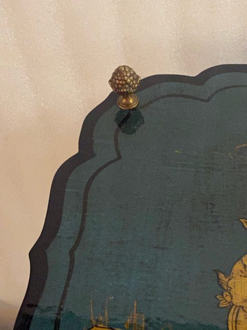 1950/70 ′ Maison Baguès Pedestal Table Bamboo Decor in Gilt Bronze With Green / Blue And Gold Chinese Lacquer Trays 40 X 40 Cm H 59 Cm - Image 2