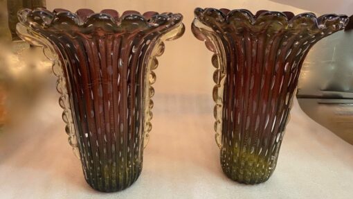 1970 ′ Pair of Vases Or Similar Murano Crystal Violine and Gold Signed Toso H 39 cm - Image 10