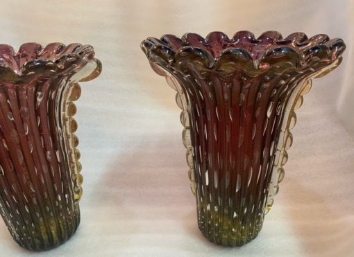1970 ′ Pair of Vases Or Similar Murano Crystal Violine and Gold Signed Toso H 39 cm - Image 8