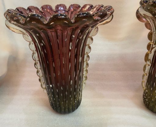 1970 ′ Pair of Vases Or Similar Murano Crystal Violine and Gold Signed Toso H 39 cm - Image 7