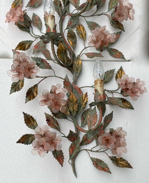 1970 ′ Wall Lamp in Painted Metal And Murano Crystal Flowers H 107 X 40 cm - Image 9