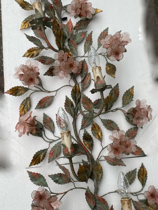 1970 ′ Wall Lamp in Painted Metal And Murano Crystal Flowers H 107 X 40 cm - Image 8