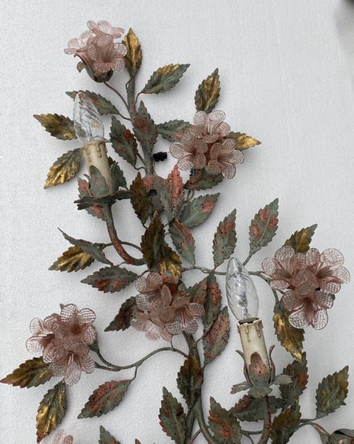 1970 ′ Wall Lamp in Painted Metal And Murano Crystal Flowers H 107 X 40 cm - Image 6