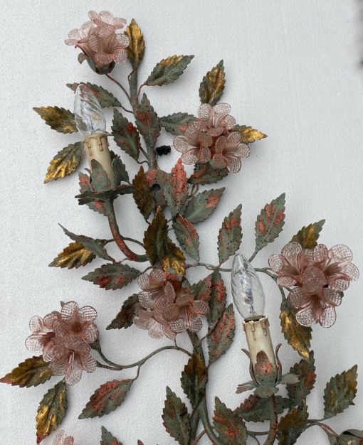 1970 ′ Wall Lamp in Painted Metal And Murano Crystal Flowers H 107 X 40 cm - Image 7