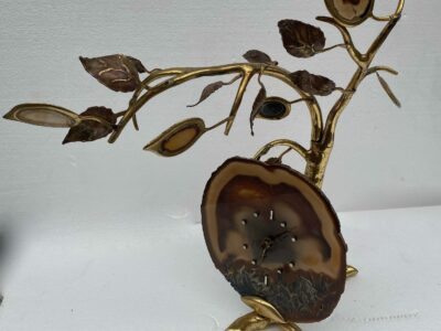 1970 ′ Illuminating Clock With Agate Leaves By FAURE, FERNANDEZ or DUVAL BRASSEUR For HONORE PARIS