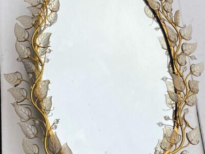 1970 ′ Illuminating Mirror Or Wall Lamp With Flowers Decor House Style Baguès Glass Leaves 6 Bulbs