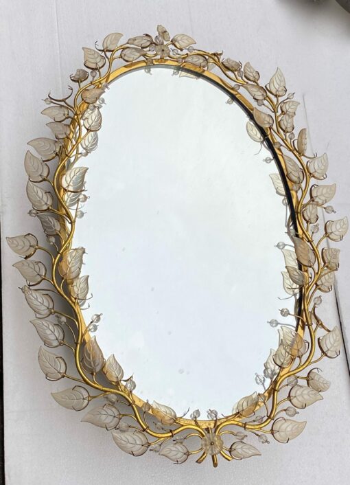 1970 ′ Illuminating Mirror Or Wall Lamp With Flowers Decor House Style Baguès Glass Leaves 6 Bulbs