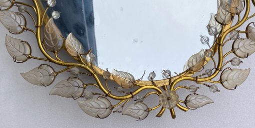 1970 ′ Illuminating Mirror Or Wall Lamp With Flowers Decor House Style Baguès Glass Leaves 6 Bulbs - Image 11