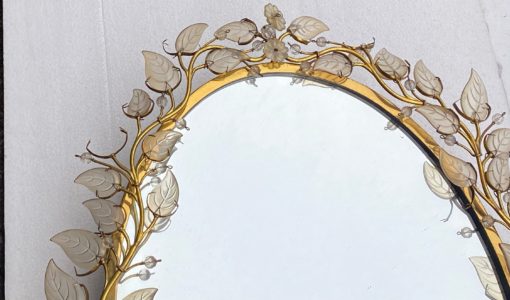 1970 ′ Illuminating Mirror Or Wall Lamp With Flowers Decor House Style Baguès Glass Leaves 6 Bulbs - Image 10