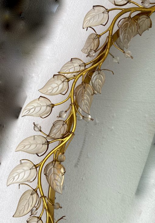 1970 ′ Illuminating Mirror Or Wall Lamp With Flowers Decor House Style Baguès Glass Leaves 6 Bulbs - Image 9
