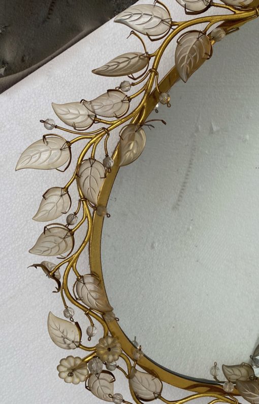1970 ′ Illuminating Mirror Or Wall Lamp With Flowers Decor House Style Baguès Glass Leaves 6 Bulbs - Image 8