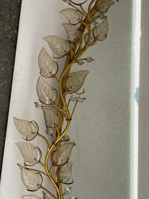 1970 ′ Illuminating Mirror Or Wall Lamp With Flowers Decor House Style Baguès Glass Leaves 6 Bulbs - Image 7