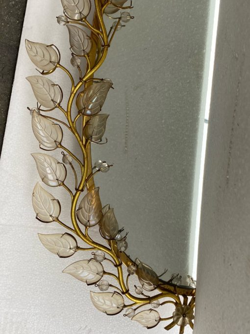1970 ′ Illuminating Mirror Or Wall Lamp With Flowers Decor House Style Baguès Glass Leaves 6 Bulbs - Image 6