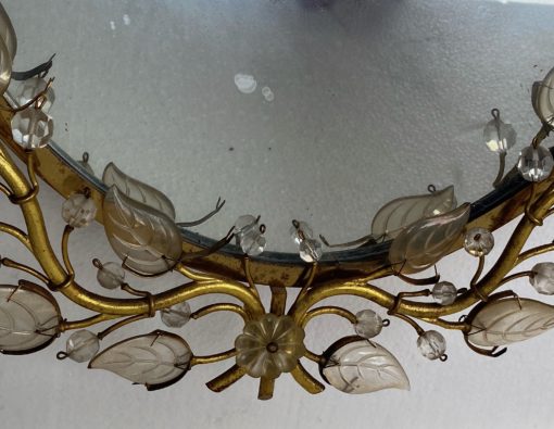 1970 ′ Illuminating Mirror Or Wall Lamp With Flowers Decor House Style Baguès Glass Leaves 6 Bulbs - Image 5