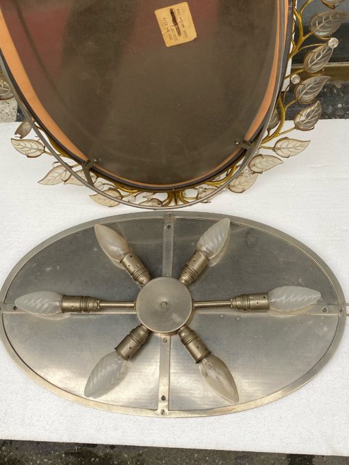 1970 ′ Illuminating Mirror Or Wall Lamp With Flowers Decor House Style Baguès Glass Leaves 6 Bulbs - Image 3